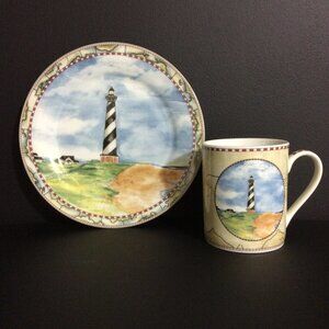 COFFEE Mug Cup and Plate Cape Hatteras Light